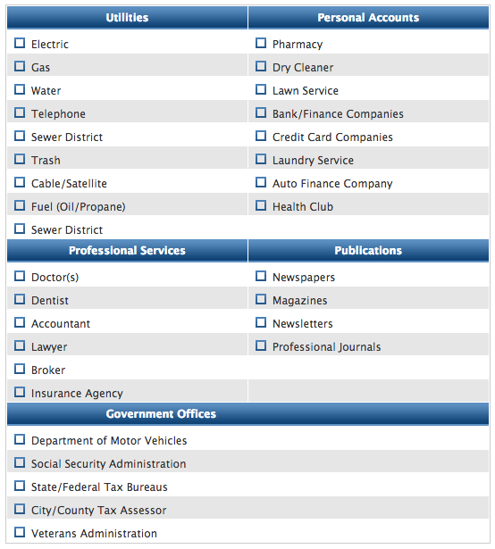 Moving info checklist