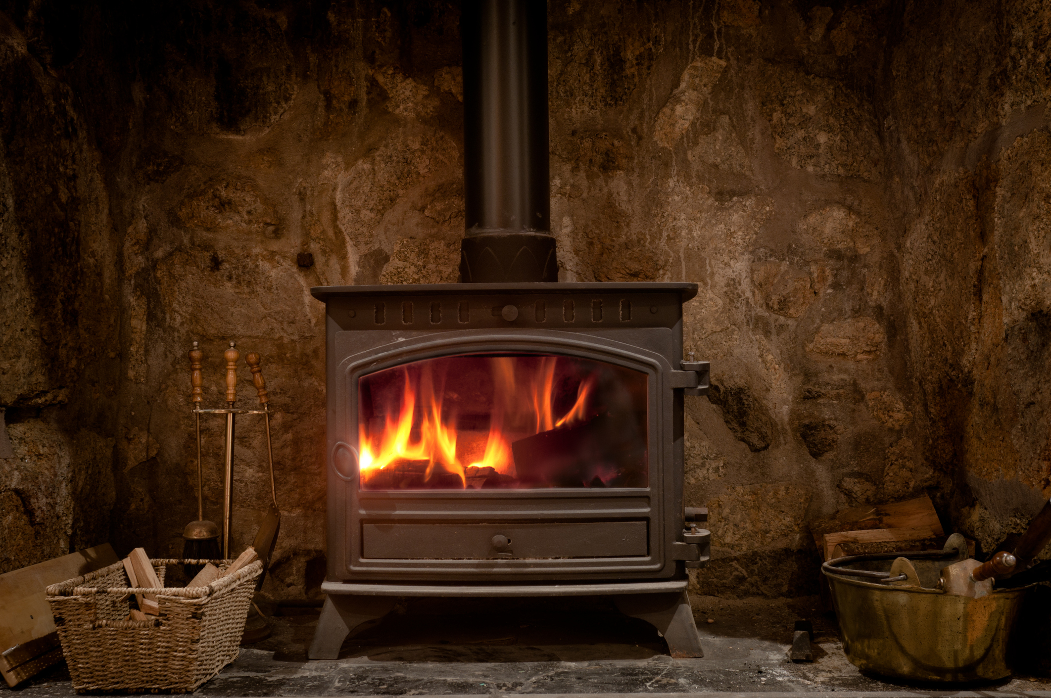 fireplace burning with wood